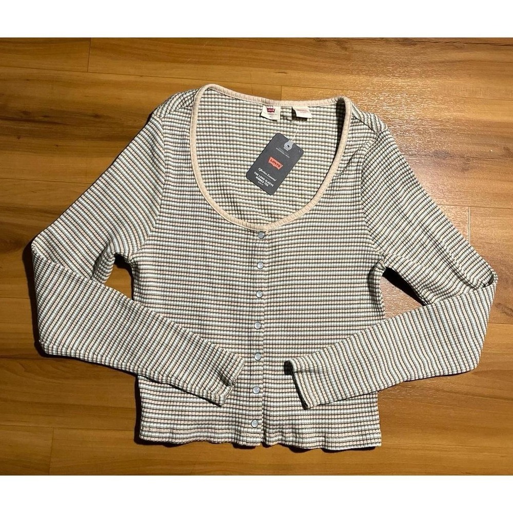 Womens NWT Levi's Britt Slim Fit Long-Sleeve Pearl Cottagecore Snap-Front Top.